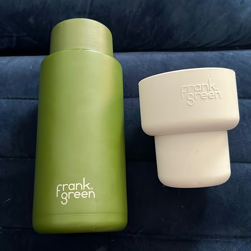 frank green Ceramic Reusable Bottle with Straw Lid, 34oz Capacity (Khaki)